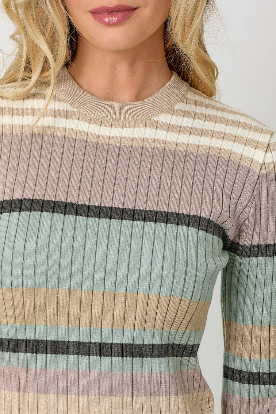 Mystree Color Block Striped Sweater Top