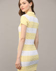 FATE - STRIPE POLO COLLAR SHORT SLV SWEATER DRESS