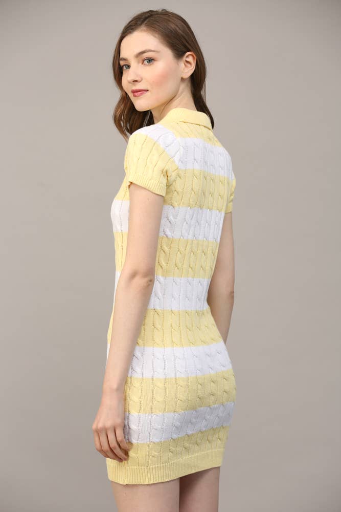 FATE - STRIPE POLO COLLAR SHORT SLV SWEATER DRESS