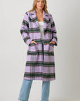 Mystree Fuzzy Plaid Long Coat