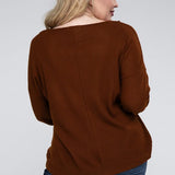 Brushed Waffle V-Neck Button Detail Sweater (Various colors), Zenana, Plus Only