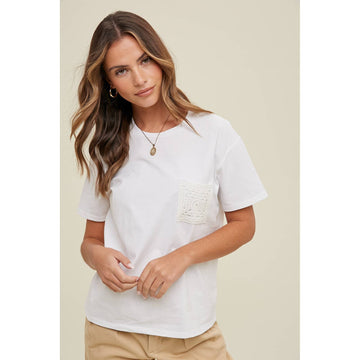 Wishlist Apparel - COTTON KNIT TOP WITH CROCHET POCKET DETAIL