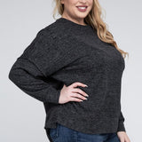 Brushed Melange Drop Shoulder Sweater, Various Colors, Zenana (Plus only)