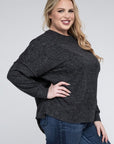 Brushed Melange Drop Shoulder Sweater, Various Colors, Zenana (Plus only)