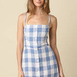 Olivaceous - Lisa Gingham Button Front Mini Linen Dress