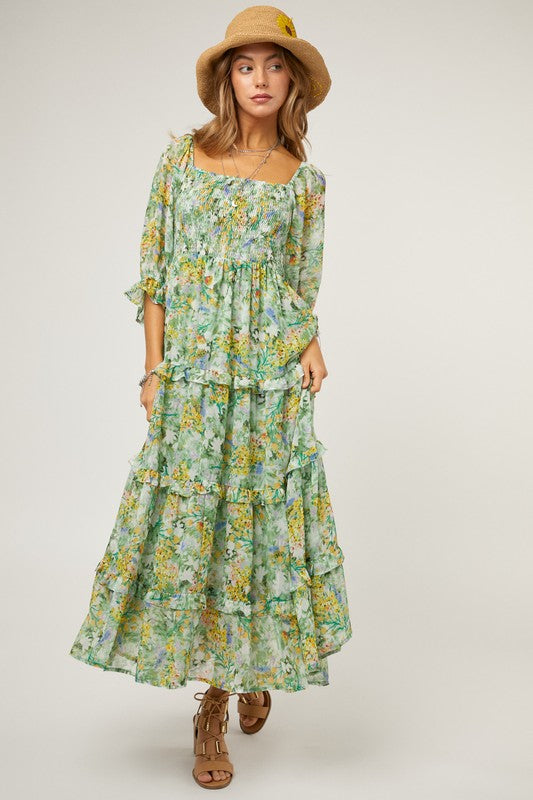 FLORAL CHIFFON MIDI DRESS, Davi & Dani