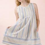 VERY J Striped Pintuck Detail Woven Mini Dress