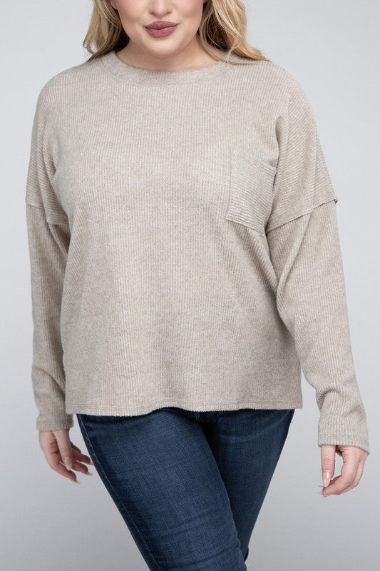 Ribbed Brushed Melange Sweater, Various Colors, Zenana