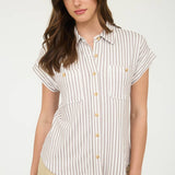 Blu Pepper - STRIPE COLLARED SHORT SLEEVE BUTTON DOWN TOP