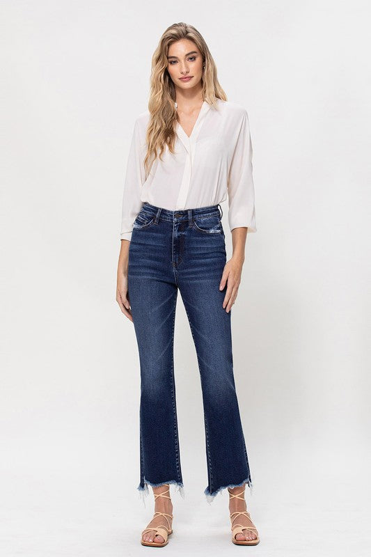 High Rise Distressed Hem Kick Flare Jeans, Vervet by Flying Monkey