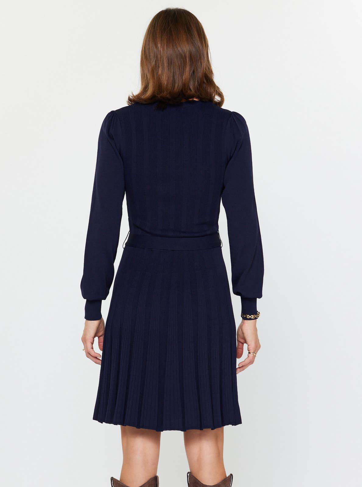 Current Air - Pleated Sweater Mini Dress W/waist Tie