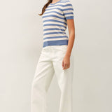 Be Cool - CLASSIC FIT STRIPED SHORT SLEEVE SWEATER TOP