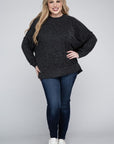 Brushed Melange Drop Shoulder Sweater, Various Colors, Zenana (Plus only)