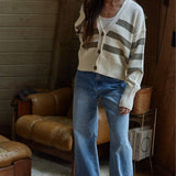By Together Knit Sweater Striped Button Down Cardigan