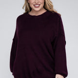 Oversized Raw Seam Melange Sweater, Zenana (Plus size only)