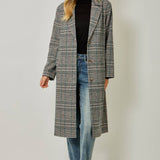 Mystree Houndstooth Plaid Long Coat