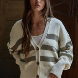 By Together Knit Sweater Striped Button Down Cardigan