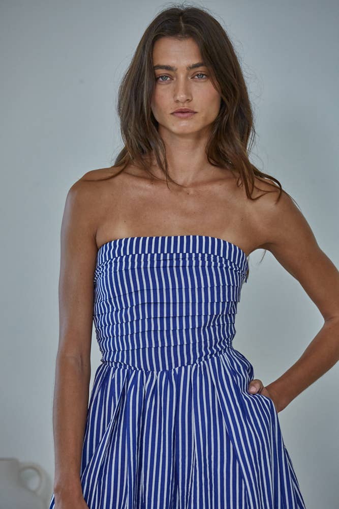 By Together - Striped Tube Strapless Flare Maxi Dress