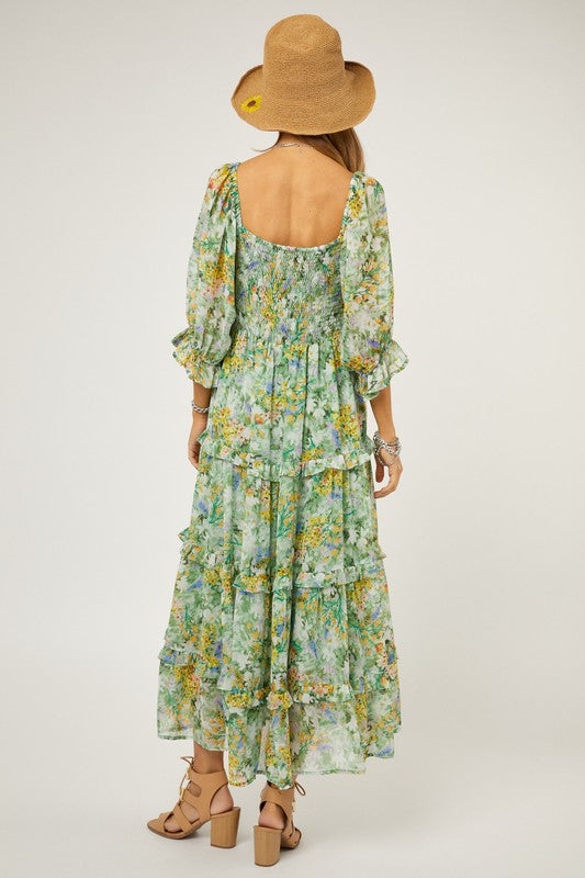 FLORAL CHIFFON MIDI DRESS, Davi & Dani