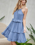 SOLID RUFFLE SLEEVELESS MINI DRESS, Davi & Dani