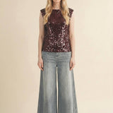 Mustard Seed - All-Over Paillette Embroidered Knit Top