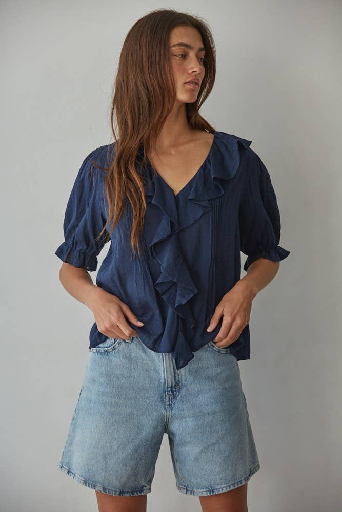 PREORDER By Together - Woven Cotton Buttondown V-Neck Top (ships approx. 2/10/26)