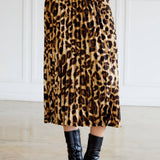 Animal Print Pleated Midi Skirt by LE LIS