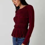 Sunday Edition by LE LIS -Round Neck Long Sleeve Smoked Top