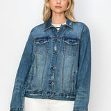 RISEN Plus Size Distressed Button Up Jacket