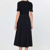 Current Air - Knit Top And Woven Skirt Combo Midi Dress