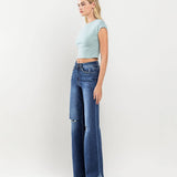 High Rise Distressed Wide Leg Jean in Ocean View, Flying Monkey