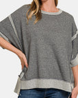 Zenana Contrast Trim Drop Shoulder T-Shirt