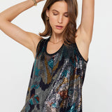 Current Air - Metallic Abstract Sequin Top