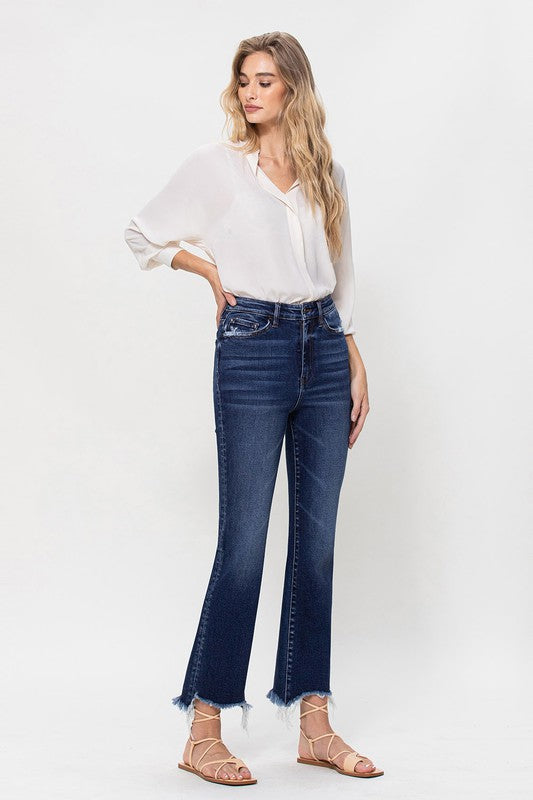 High Rise Distressed Hem Kick Flare Jeans, Vervet by Flying Monkey