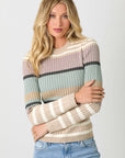 Mystree Color Block Striped Sweater Top