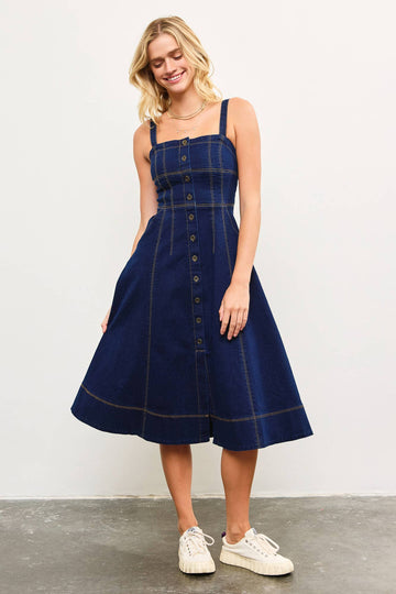 Mustard Seed - BUTTON DOWN FRONT CORSET DETAIL DENIM DRESS