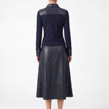 Current Air - Ribbed Knit Faux Leather Polo Top