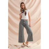 So Me - WASHED STRIPE DENIM FRAYED HEM PANTS