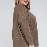 Brushed Melange Drop Shoulder Sweater, Various Colors, Zenana (Plus only)
