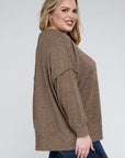 Brushed Melange Drop Shoulder Sweater, Various Colors, Zenana (Plus only)