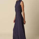 Olivaceous - Aimme Button-Front Linen Maxi Dress