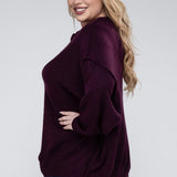 Oversized Raw Seam Melange Sweater, Zenana (Plus size only)