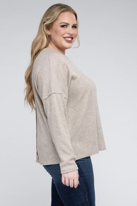 Ribbed Brushed Melange Sweater, Various Colors, Zenana