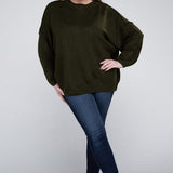 Oversized Raw Seam Melange Sweater, Zenana (Plus size only)