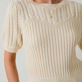 Sunday Edition by LE LIS - ROUND NECK PUFF SHORT SLEEVE CABLE SWEATER