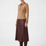 Current Air - Ribbed Knit Faux Leather Polo Top