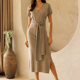 STORIA FRONT-TIE KNIT MIDI DRESS