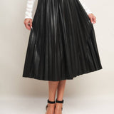 Faux Leather Pleated Skirt, FLYING TOMATO