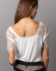 Pol Clothing - 1/2 lace sleeve v-neck tee