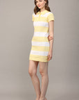 FATE - STRIPE POLO COLLAR SHORT SLV SWEATER DRESS